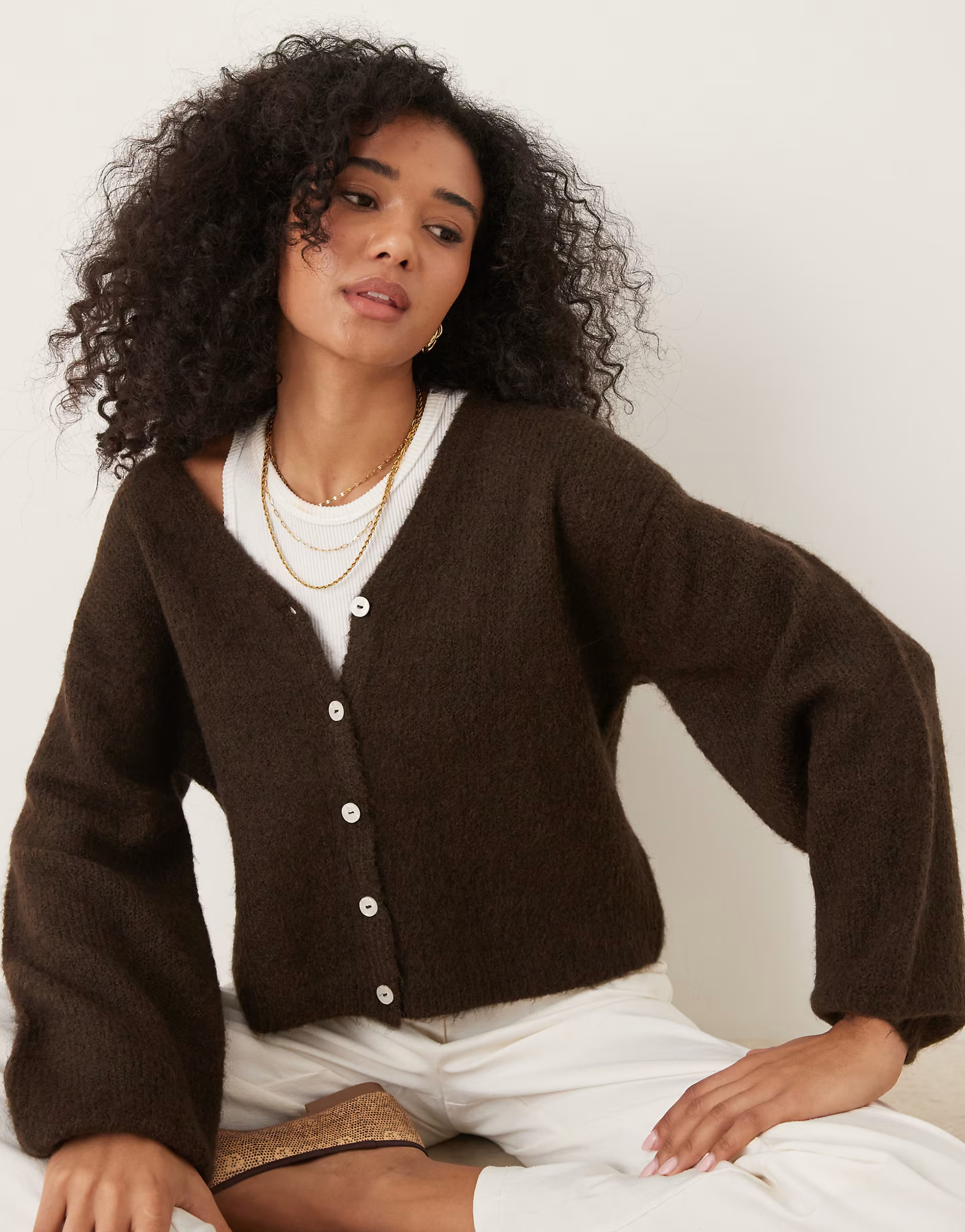 Gina Tricot v neck knitted wool alpaca cardigan in brown | ASOS | ASOS (Global)