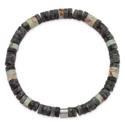 Chisel Stainless Steel Brushed Shoushan and Black Spectrolite Beaded Stretch Bracelet | Target