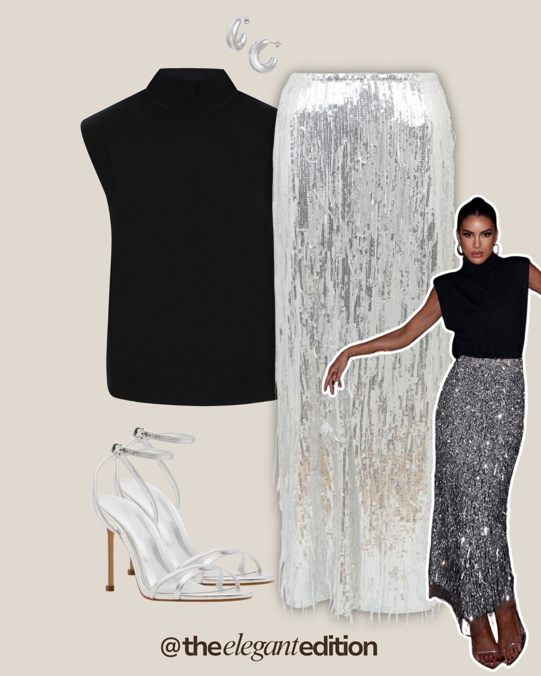 Silver sequin skirt party look
Black sleeveless turtleneck, sequin midi skirt, silver strappy heels

Festive party ready outfit

#LTKeurope #LTKstyletip #LTKparty #sequinskirt #partyoutfit #holidaystyle #silverskirt

#LTKeurope #LTKstyletip #LTKpartywear