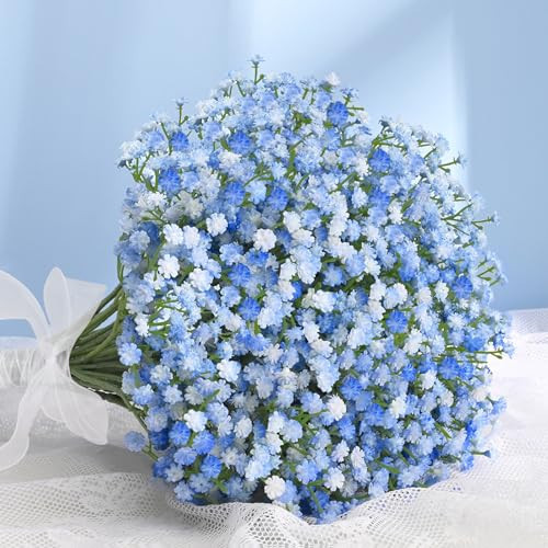 Elyum Babys Breath Artificial Flowers, 12 Pcs Long Stem Baby Breath Flowers Artificial Bulk, Real Touch Blue Fake Babys Breath Gypsophila for Wedding Bouquet Floral Arrangement Home Decor | Amazon (US)