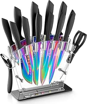 Knife Set, D.Perlla Rainbow Titanium Knife Block Set, 16 Pieces High Carbon Stainless Steel Kitch... | Amazon (US)