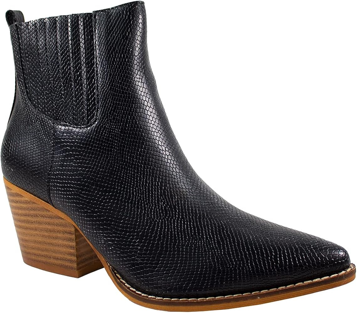 ARiderGirl Women's Bootie Faith Snake Print Stacked Heel Elastic Gore Pull On Tall Ankle Boots | Amazon (US)