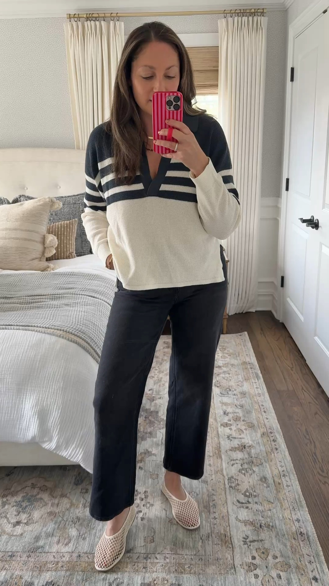 Today’s OOTD! My @Quince barrel leg jeans ($50 and run TTS!), this amazing waffle top I grabbed on sale from Faherty and my @Target crochet ballet flats!

#LTKSaleAlert #LTKHome #LTKootd