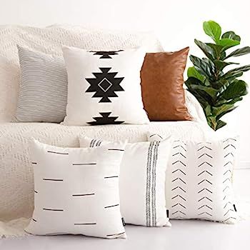HOMFINER Decorative Throw Pillow Covers for Couch, Set of 6, 100% Cotton Modern Design Stripes Ge... | Amazon (US)