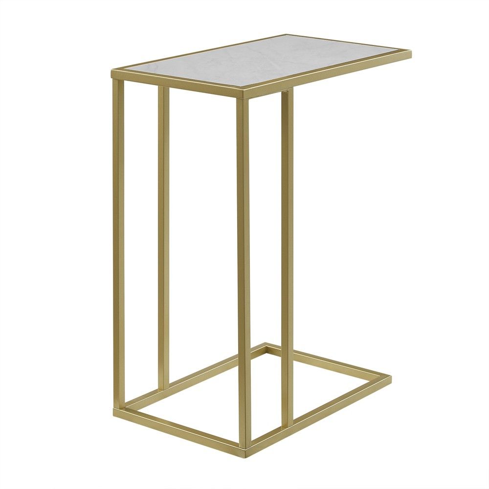 23"" Modern Rectangle Two-Tone C Side Table with Metal Base Faux Marble Gold - Saracina Home | Target