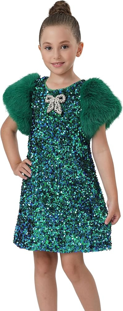 2Bunnies Girls Velvet Sequin Shimmer Sparkle Feather Sleeve Birthday Christmas New Year Holiday P... | Amazon (US)
