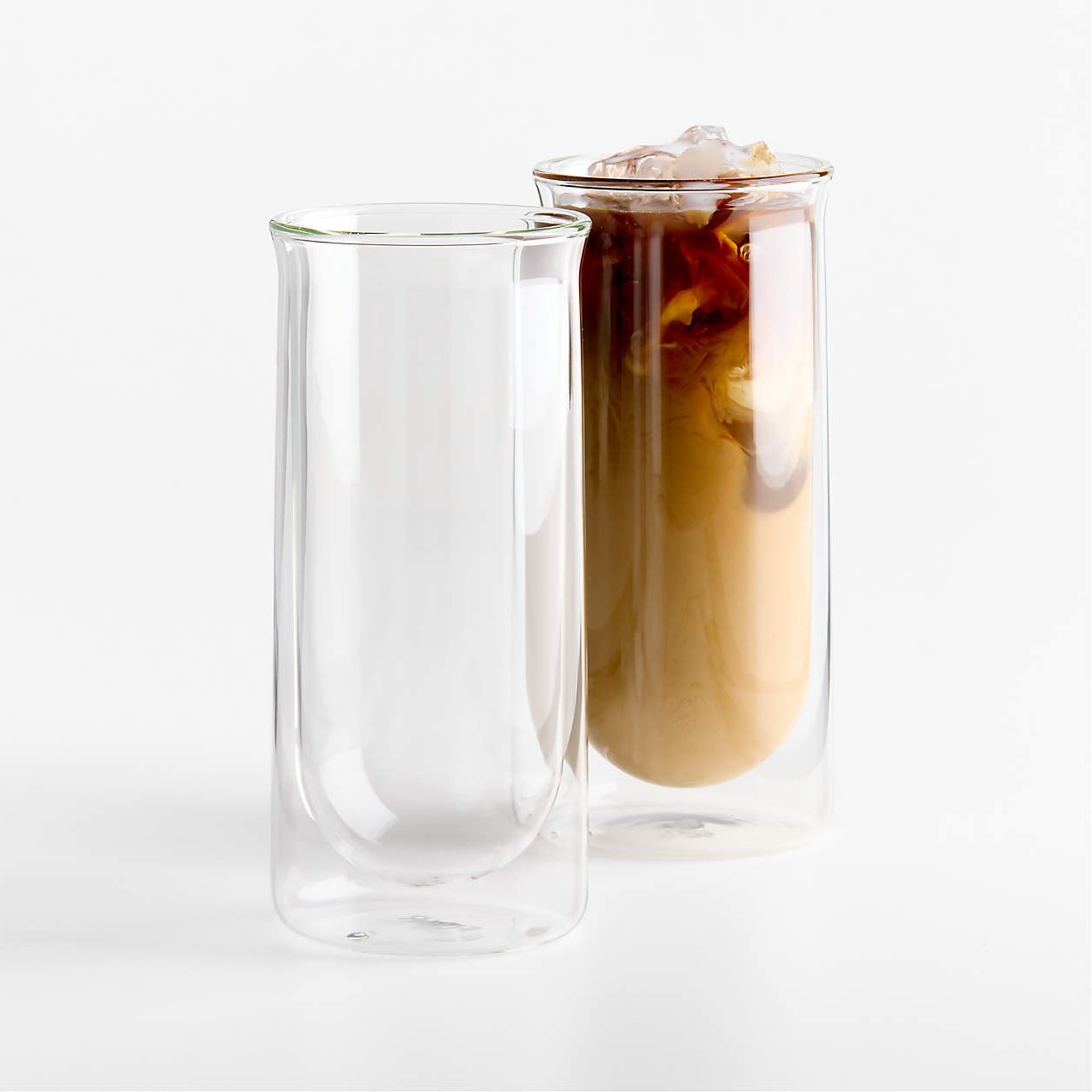 FLUR 15.5-oz. Clear Iced Coffee Glasses, Set of 2 | Crate & Barrel | Crate & Barrel