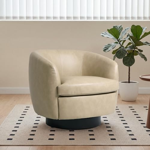 Swivel Barrel Accent Chair, Comfy Modern Upholstered Round Faux Leather Reading Arm Chair for Living Room, Bedroom (Cream, Set of 1) | Amazon (US)