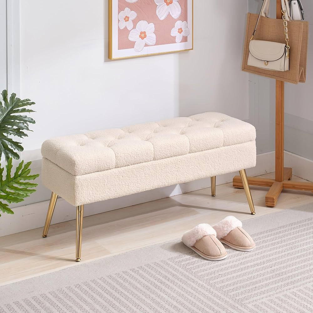 SNOWDROP Storage Bench-Entryway Bench,Ottoman for Bedroom End of Bed,Modern Teddy Fleece Benche B... | Amazon (US)