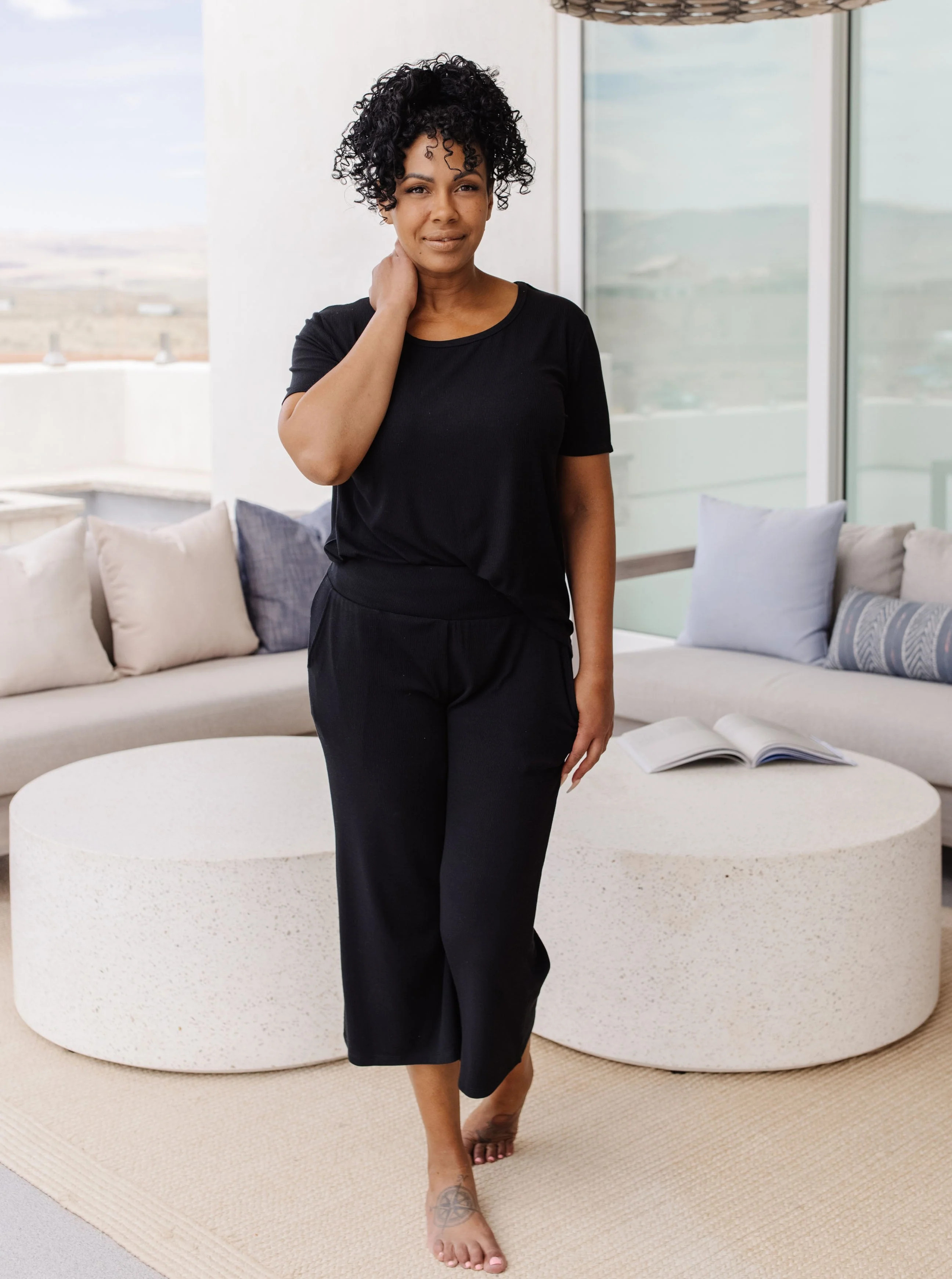 Women’s Bamboo  Rib-Knit Short Sleeve Lounge Top | Cozy Earth