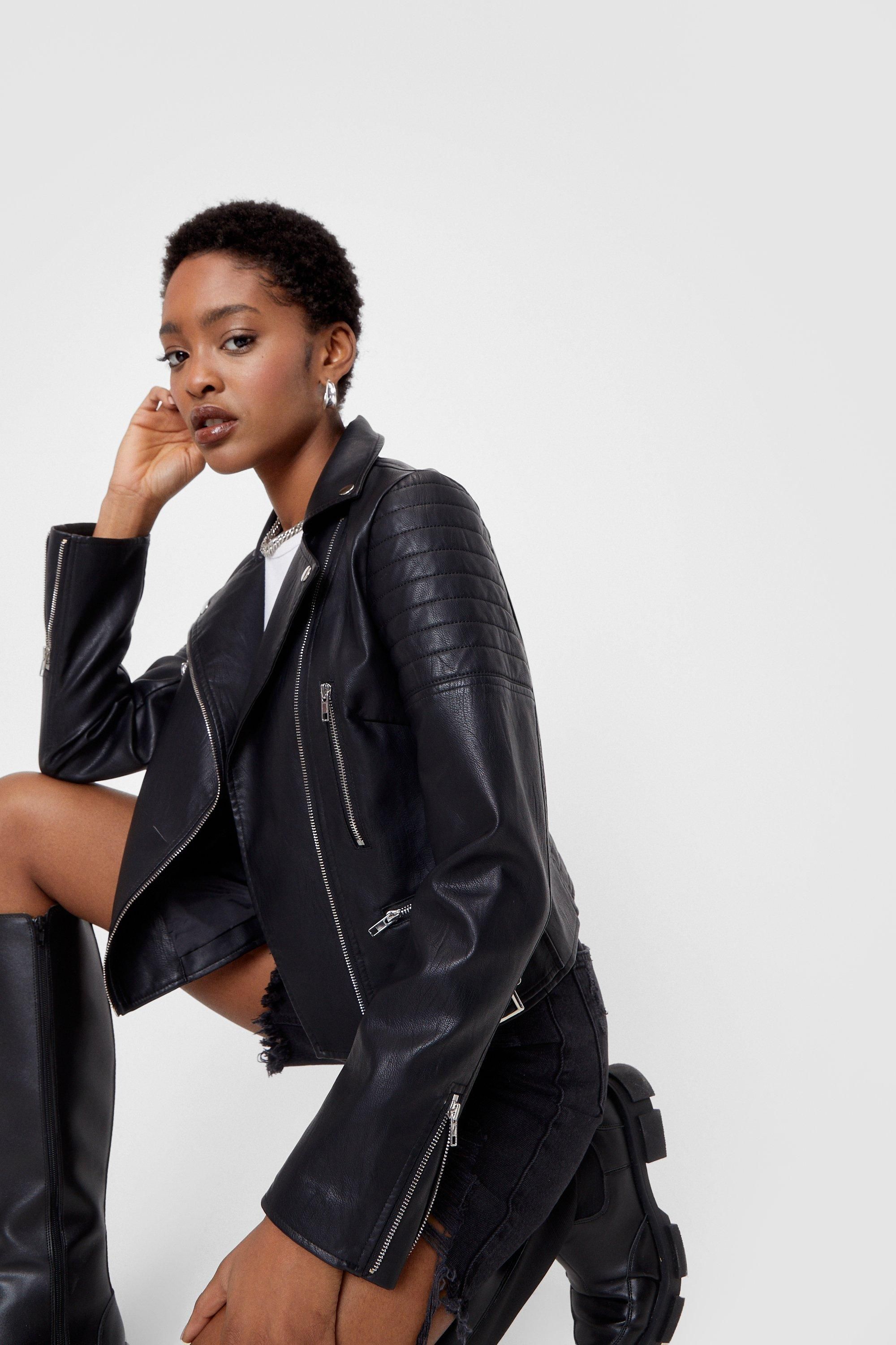 Womens Faux Leather Moto Jacket with Asymmetric Zip Closure - Black | NastyGal (US & CA)