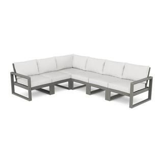 EDGE 6-Piece Plastic Outdoor Deep Seating Sectional Set with Natural Linen Cushions | The Home Depot