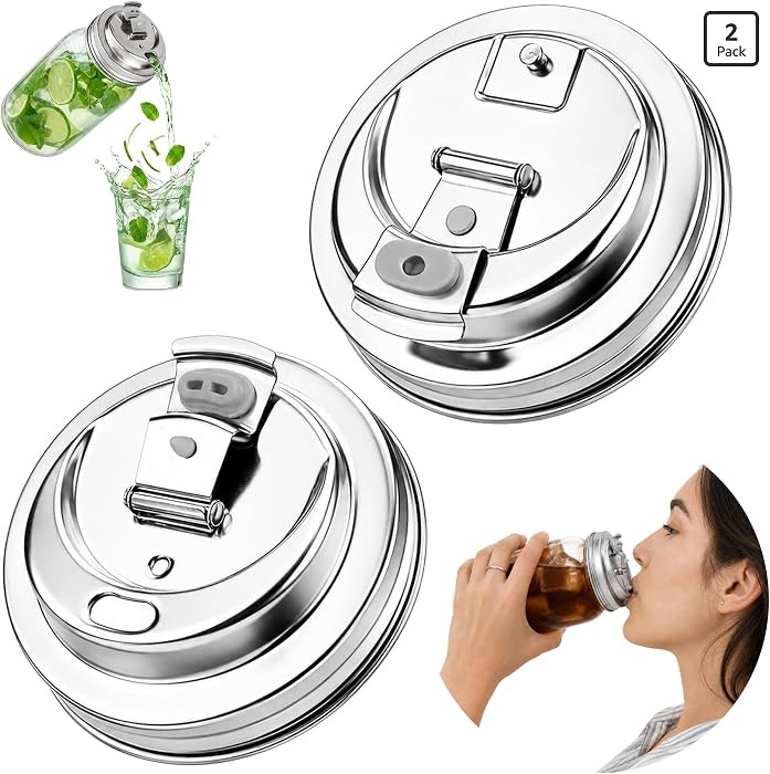 2 Pack Reusable Mason Jar Drinking Coffee Lids, Wide Mouth | Amazon (US)