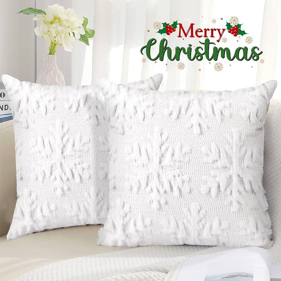 Brightown Christmas Snowflake 20x20 Throw Pillow Covers Set of 2, Soft Fluffy Pillowcases for Hom... | Amazon (US)