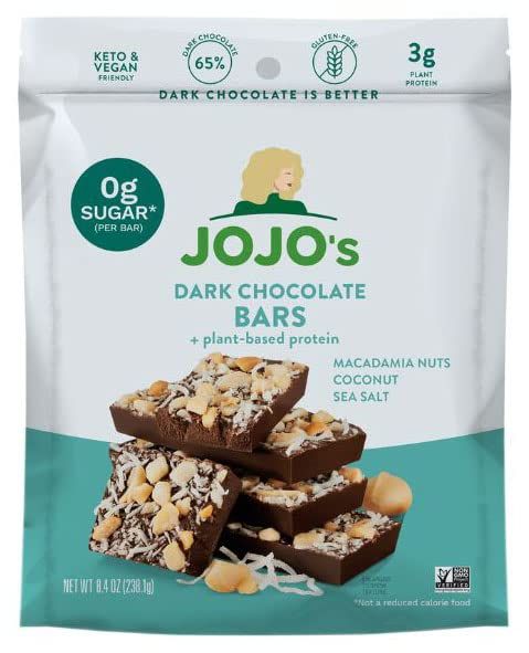 JOJO's Dark Chocolate Bars Made with Hemp, Plant Based Protein, Sugar Free, Low Carb, Vegan, Pale... | Amazon (US)