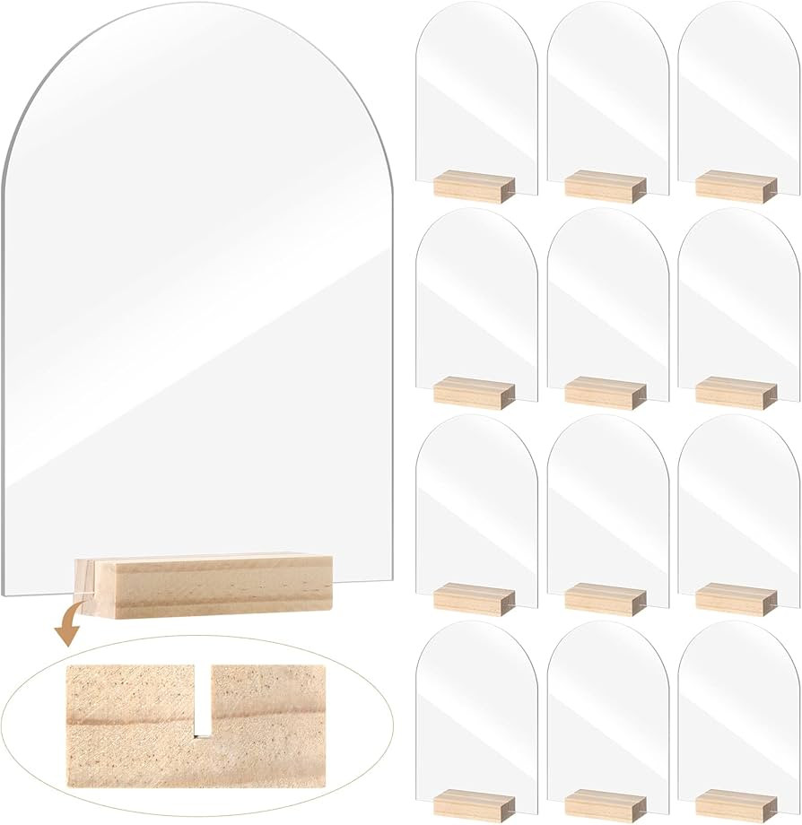 12 Clear Blank Arch Acrylic Sheets with 12 Pieces Wood Stand Holder Acrylic DIY Signs Acrylic Tab... | Amazon (US)