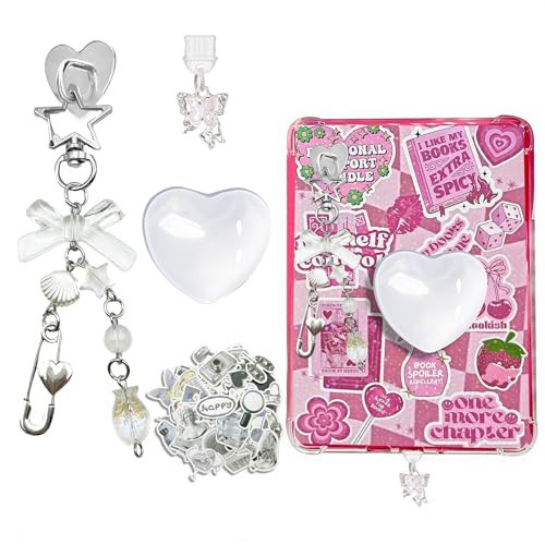 JINGSEN Cute Charms Set for Kindle,Including Dust Plug Charm Type C/USB C,Star Grip Holder,Bling Keychains with Hook,Charms Compatible for Kindle/E-Reader/Phone(White) | Amazon (US)