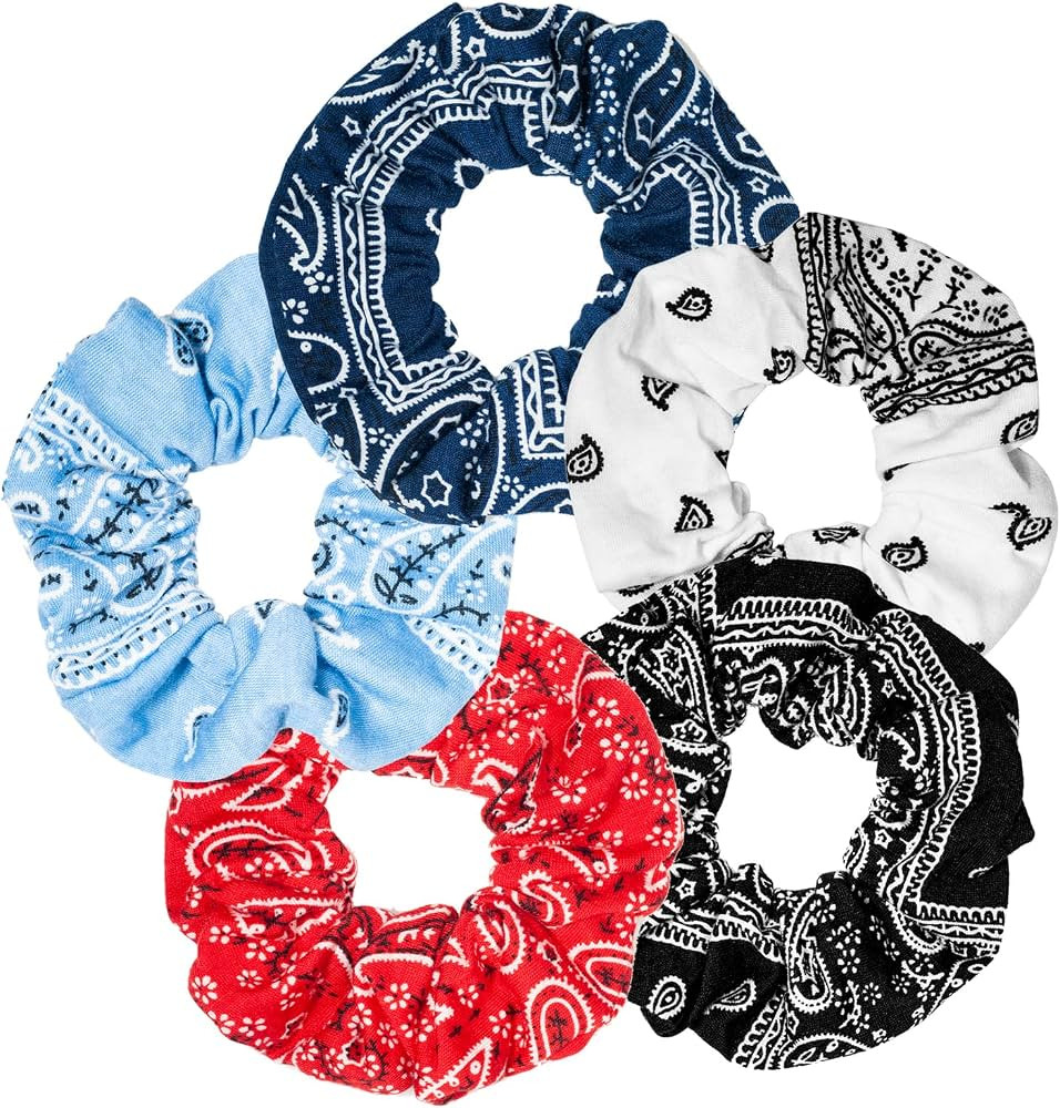 Bandana Print Scrunchies Hair Ties, 5PCS Cotton Hair Elastics for Women | Amazon (US)