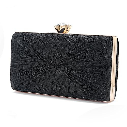 YAPAIOU Women Evening Purses Clutch Bags Glitter Pleated Formal Party Clutches Wedding Purses Cocktail Prom Handbags(Black) | Amazon (US)