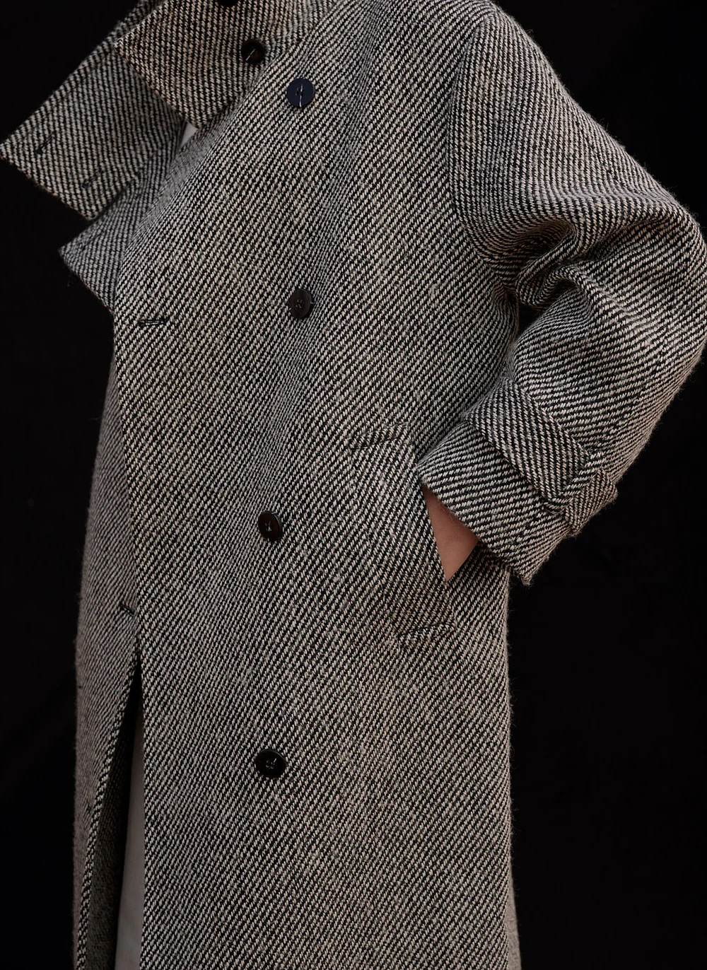 Black Textured Funnel Neck Coat | Mint Velvet