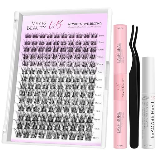 VEYESBEAUTY Lash Clusters Kit Individual Eyelash Extensions Thin & Invisible Band DIY False Eyelashes Newbie's Five-Second Series Wispy Lash Tray, LuxeBold KIT with Bond&Seal Remover Applicator | Amazon (US)