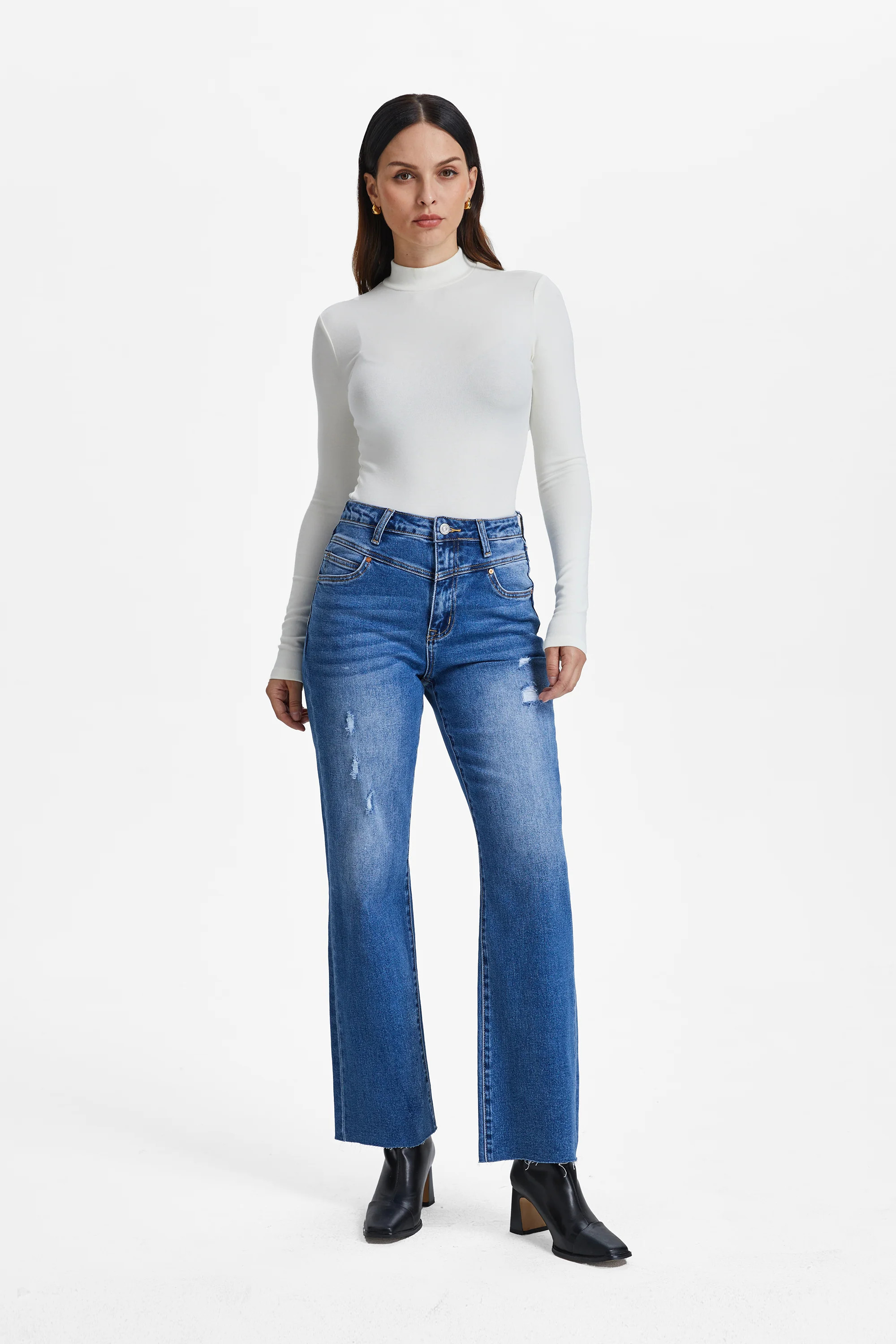 High Waist Wide Straight Leg Denim Jeans | Bayeas