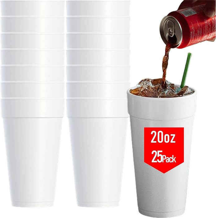 Mr Miracle 20 oz Styrofoam Cups, Disposable Foam Cups (25 Pack), Insulated White Styrofoam Coffee... | Amazon (US)