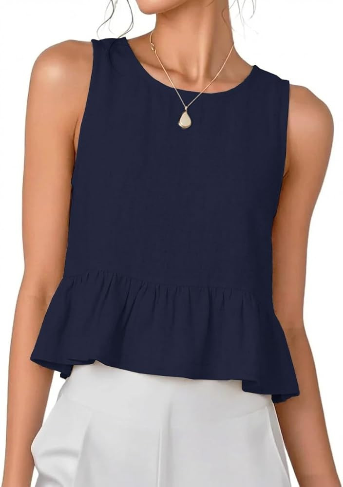 IDEALSANXUN Womens Ruffle Linen Tank Tops Spring Summer Beach Cute Sleeveless Shirts Vest Top | Amazon (US)