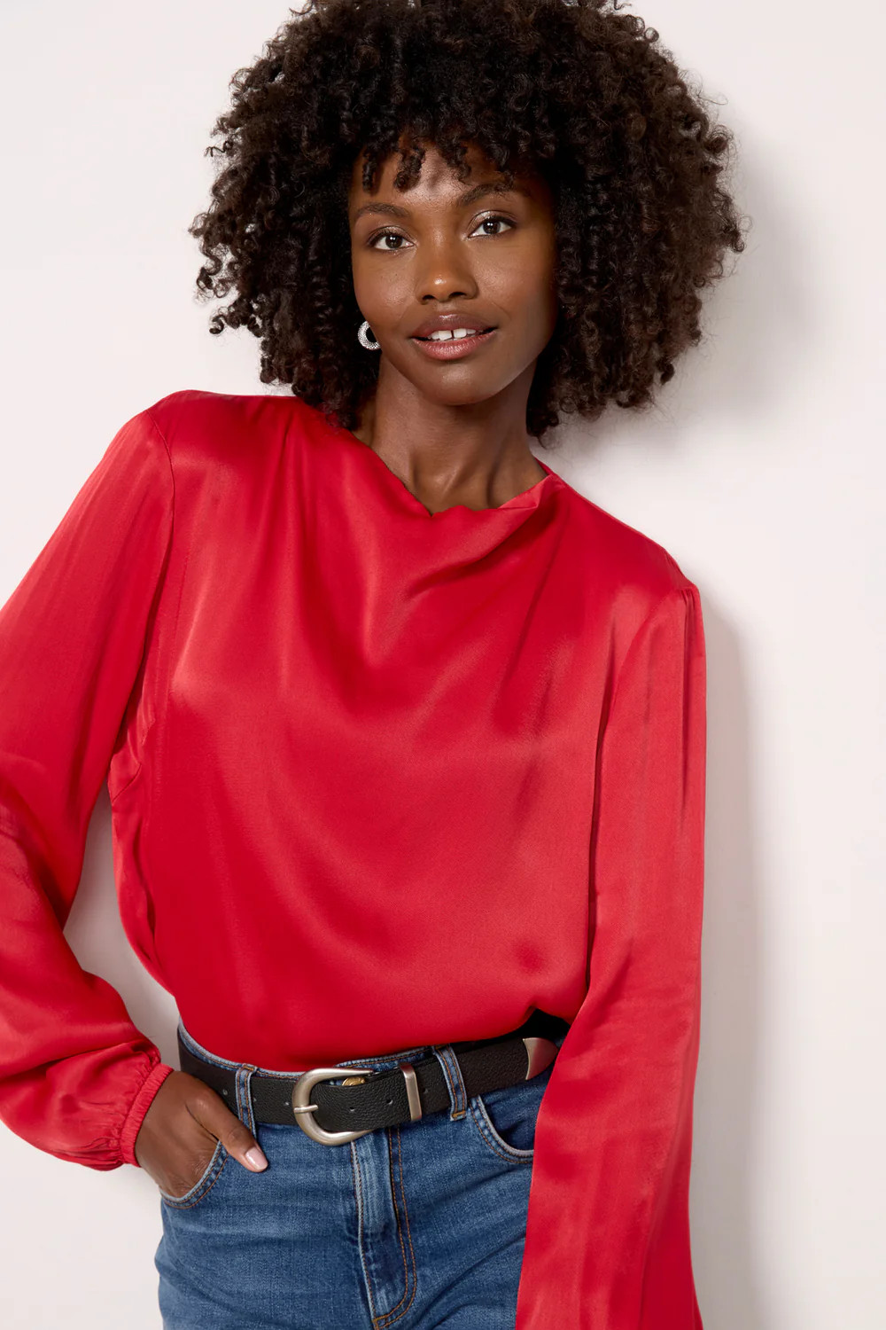 Satin Drape Neck Blouse | Evereve