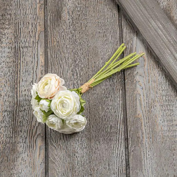 9 Stem Faux White and Cream Ranunculus Bundle | Antique Farm House