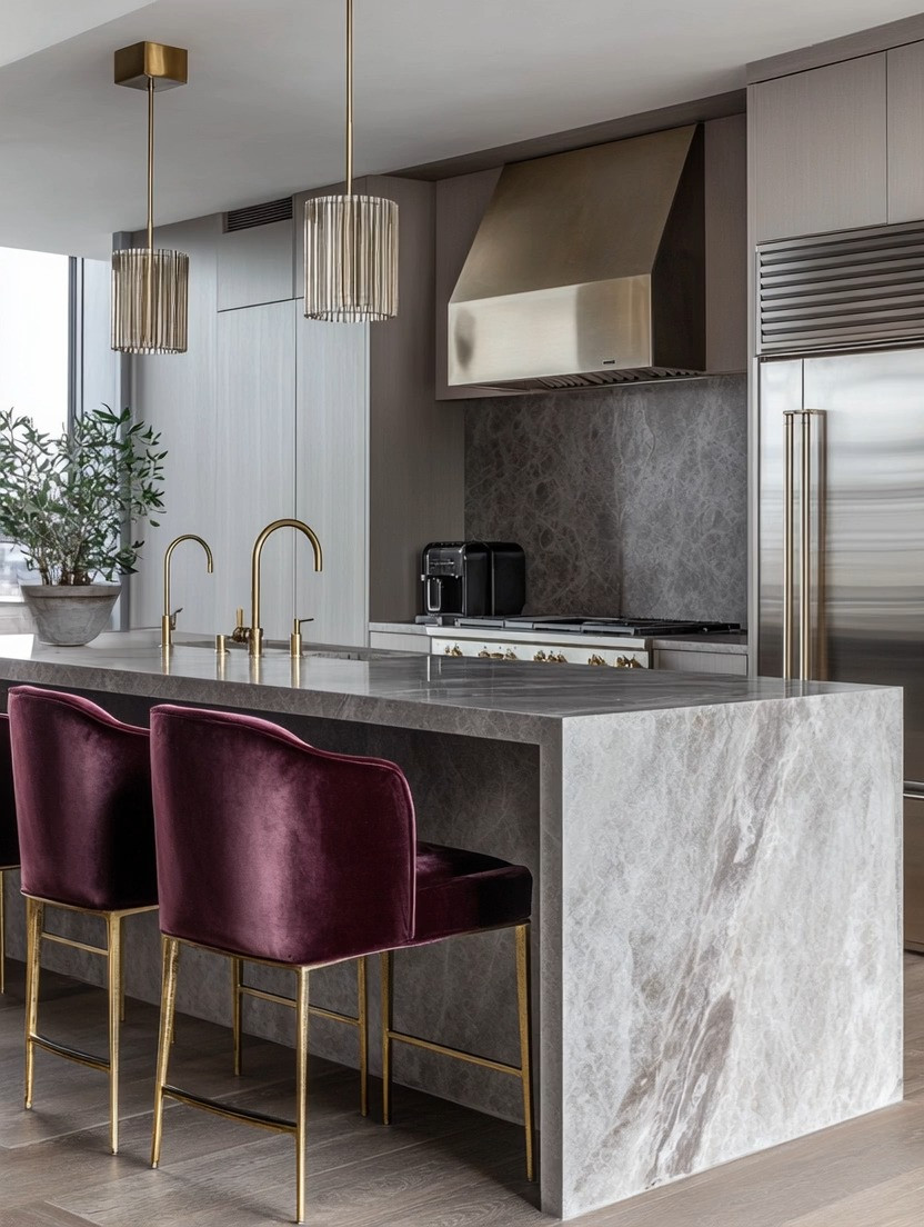 Kitchen Island Refresh — elevated with intention.

Upgrade your island instantly with rich purple velvet counter stools finished in brushed gold. Pair them with a matching gold faucet to visually tie everything together. That repetition of metal is what makes the space feel curated, not accidental.

The deep purple adds depth and sophistication. The gold accents create cohesion and quiet luxury. And the marble island remains the perfect neutral foundation.

You don’t need a full renovation.
You need the right elements working together.

A simple seating swap can completely transform your kitchen.

#KitchenRefresh
#IslandStyle
#VelvetChairs
#ModernKitchen 

 #LTKHome