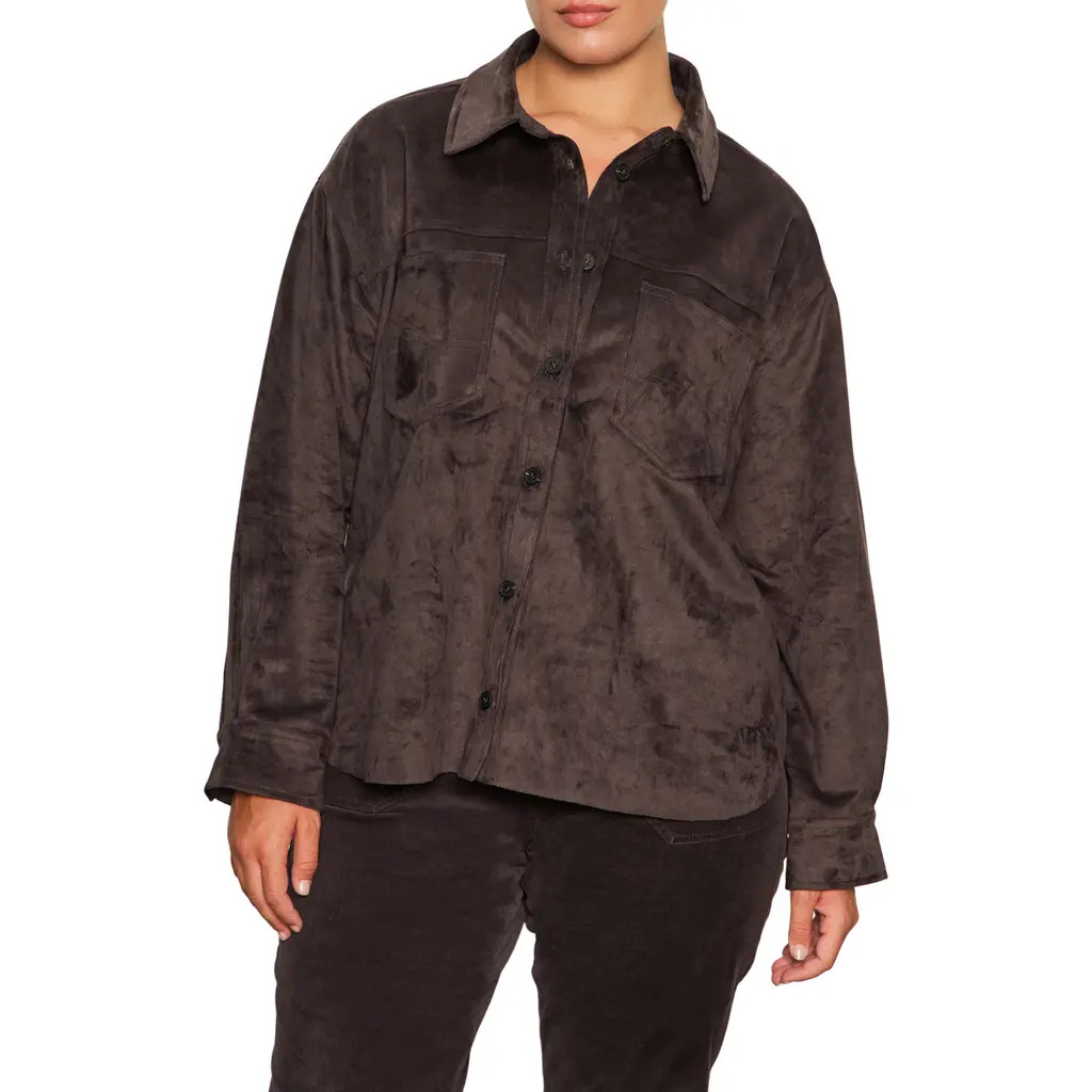 Sanctuary Ivy Faux Suede Long Sleeve Button-Up Shirt in Semi Sweet at Nordstrom Rack, Size 2X | Nordstrom Rack