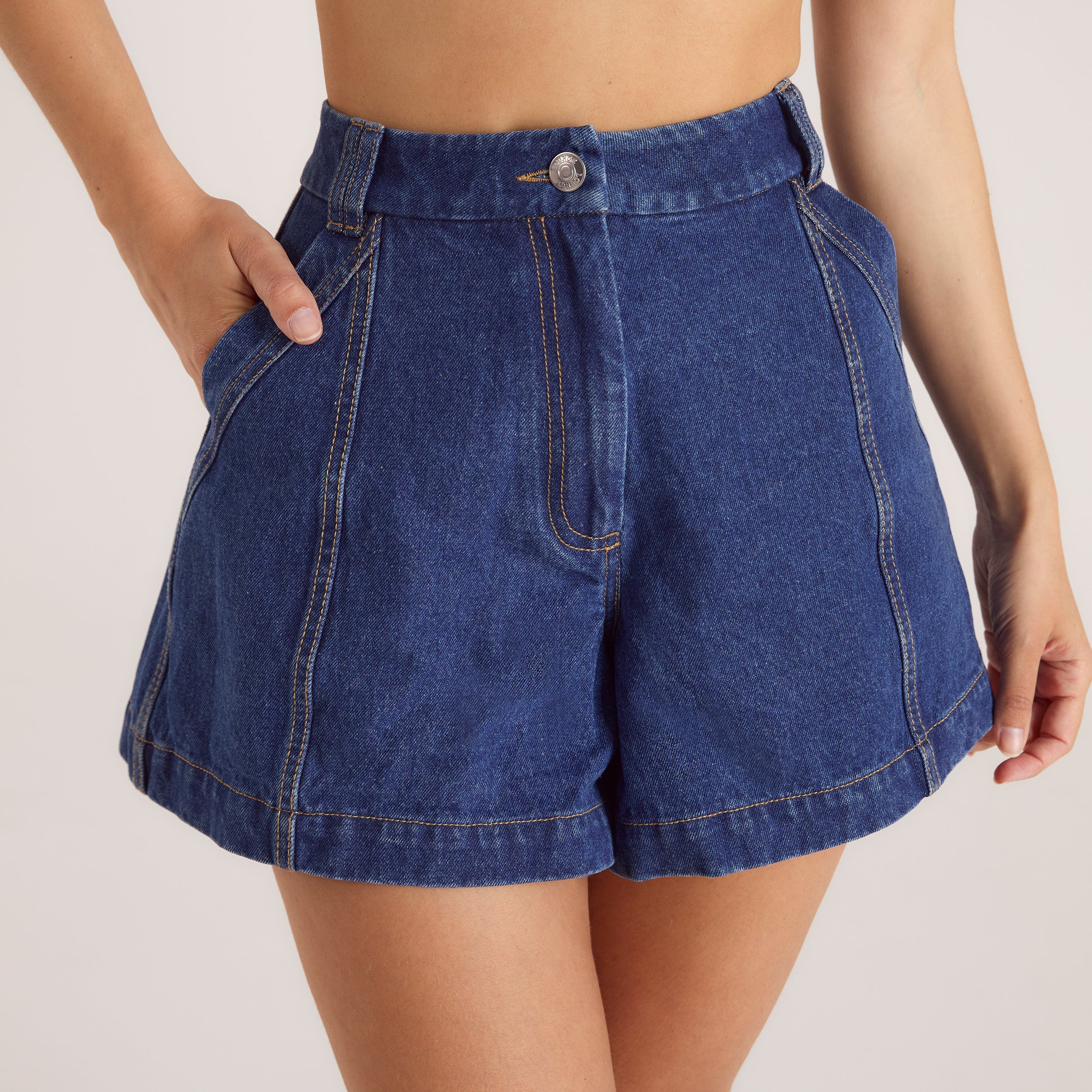Wide-Hem Denim Shorts - Blue | Lounge UK