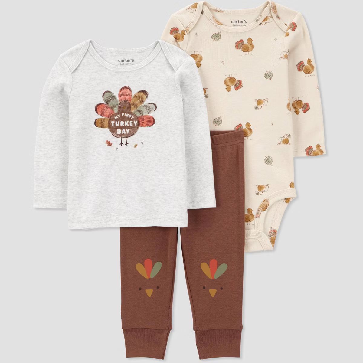 Carter's Just One You® Baby 3pc Turkey Top & Bottom Set - Gray/Brown | Target