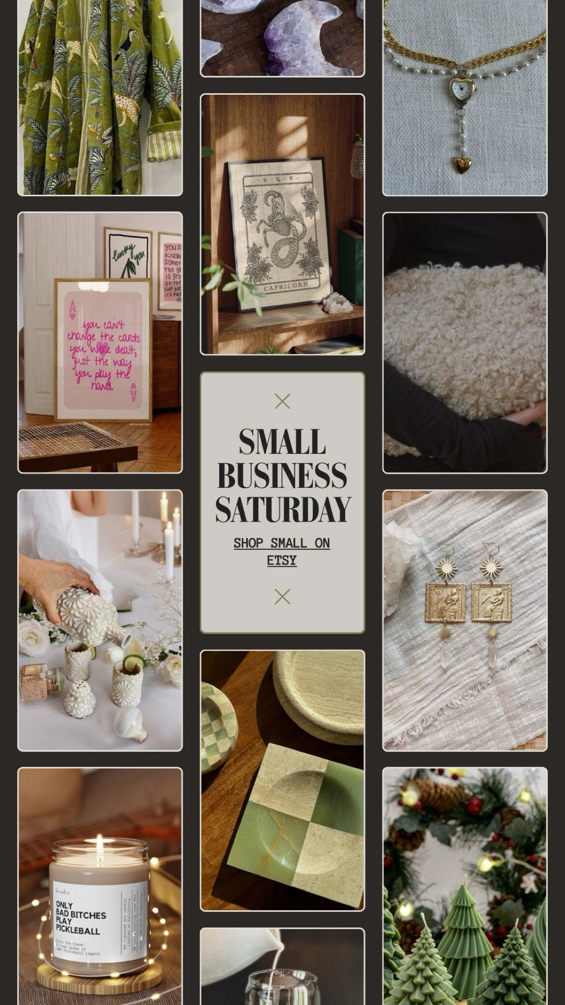 Small Business Saturday is here ✨

Snag some of these handmade and/or locally sourced items from my very own cart! Happy shopping! 🛒 

#LTKCyberWeek #LTKGiftGuide #LTKHoliday