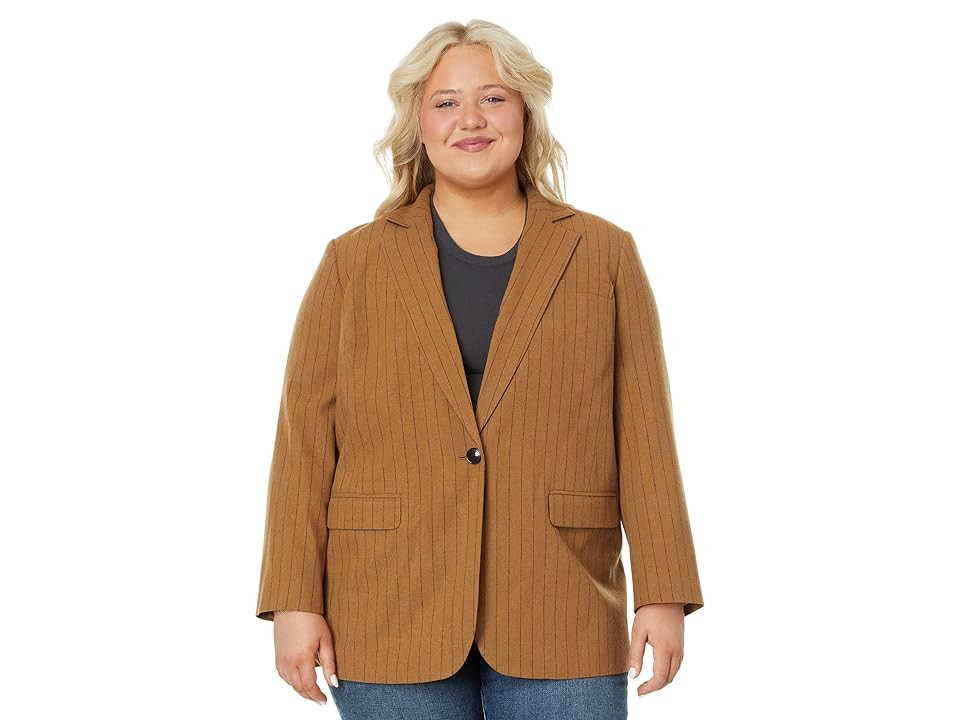 Madewell Plus Oversized Blazer in Pinstripe (Fallen Timber) Women's Clothing | Zappos