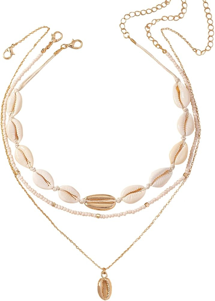 YANCHUN Sea Shell Necklace for Women Gold Shell Pendant Necklace Layered Shell Necklaces Summer N... | Amazon (US)