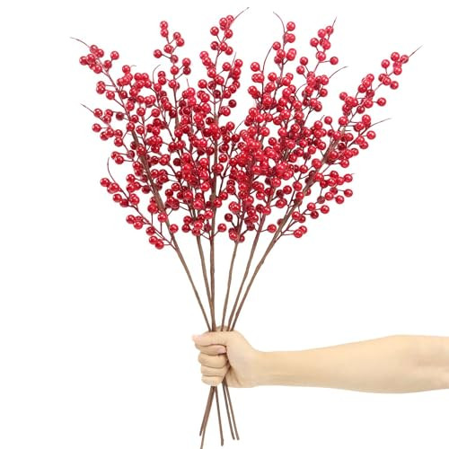 Mklsit 6 Pack Artificial Red Berry Stems 25.2 Inch, Long Christmas Red Berries Faux Red Berry Picks for Christmas Tree, Red Holly Berry Branches for Christmas Floral Arrangements Vase Decorations | Amazon (US)
