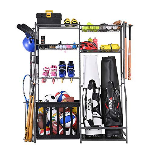 Mythinglogic Garage Sports Equipment Storage, 2 Golf Bag Storage Stand and Other Sports Equipment Storage Rack, Garage Organizer System | Amazon (US)