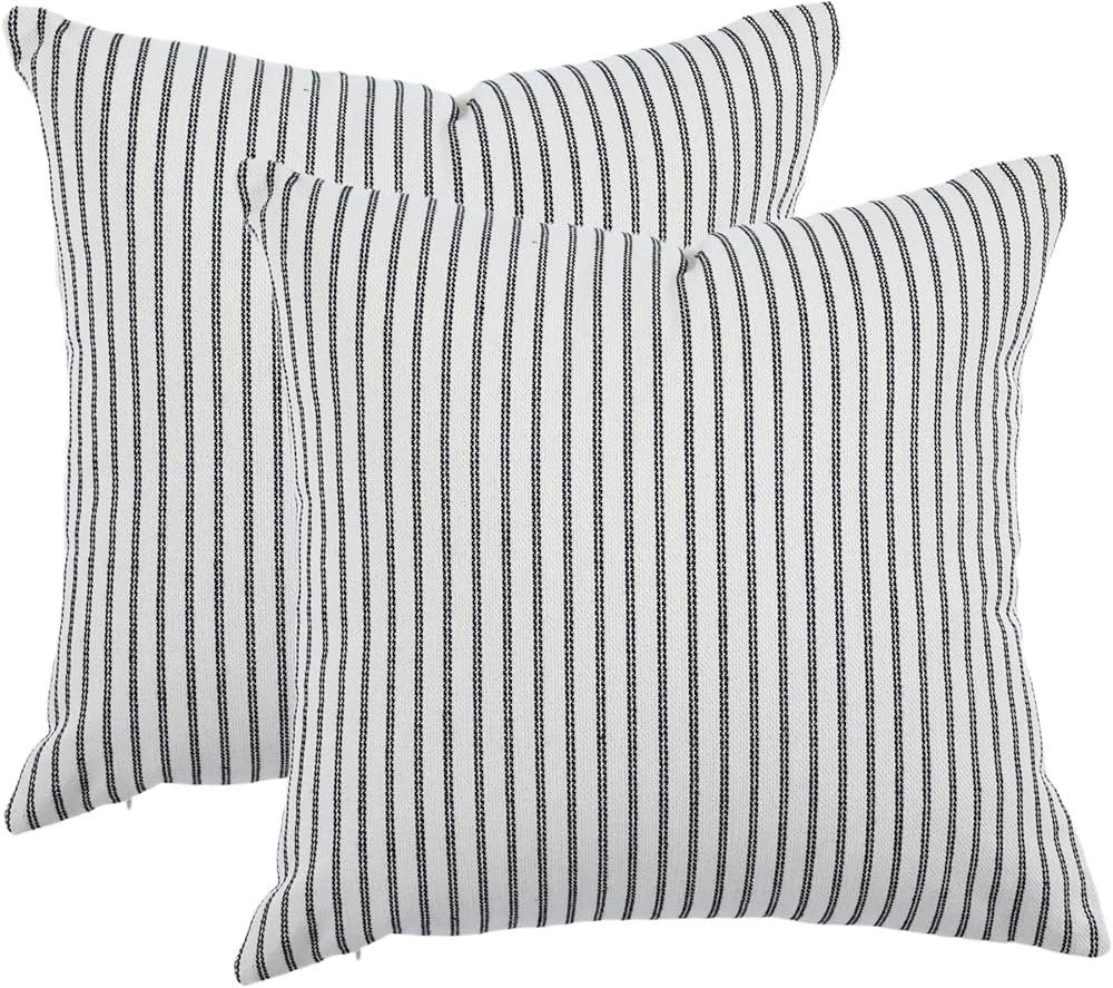 BOYSUM Black and Beige Throw Pillow Covers, 16x16 Farmhouse Pillow Covers Striped Throw Pillow Co... | Amazon (US)