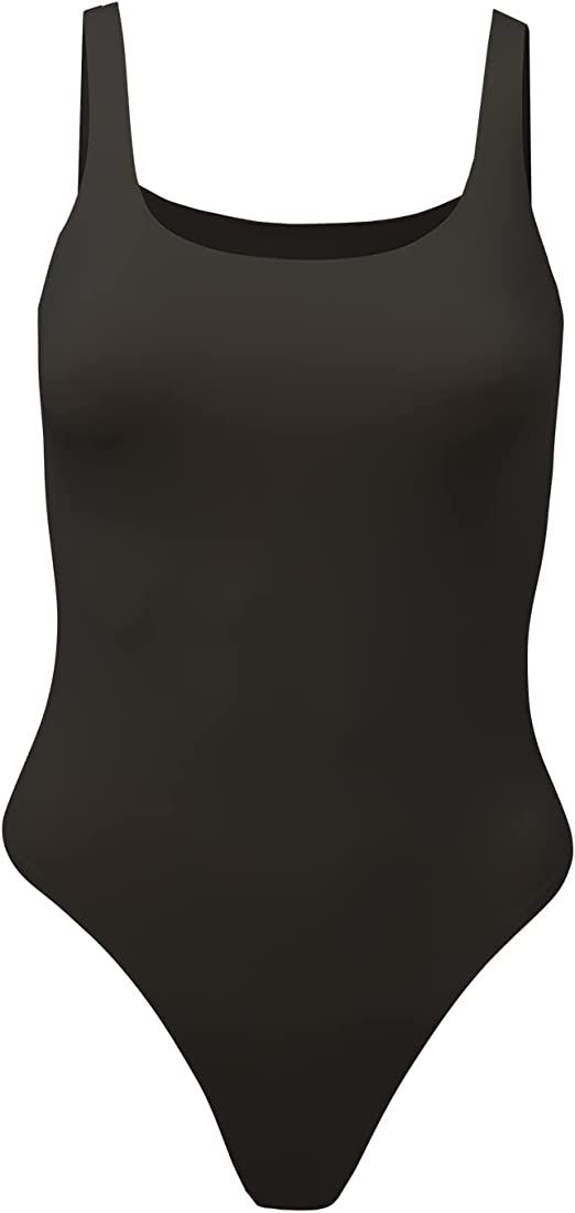 Almere Low Back Contour Tank High Cut Thong Bodysuit, No Snap, Women's Bodysuit, No Bra Needed, B... | Amazon (US)