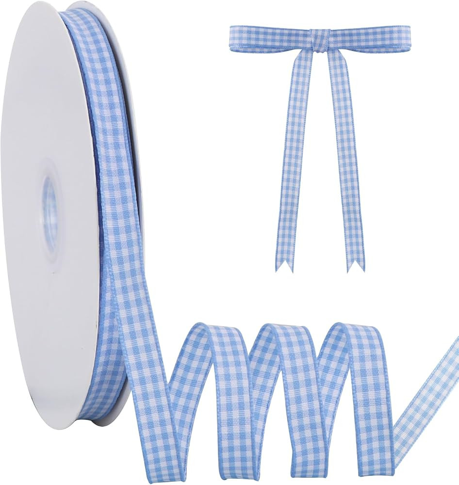 TONIFUL 3/8 Inch x 25 Yards Gingham Buffalo Checkered Ribbon Light Blue and White Fabric Ribbon f... | Amazon (CA)