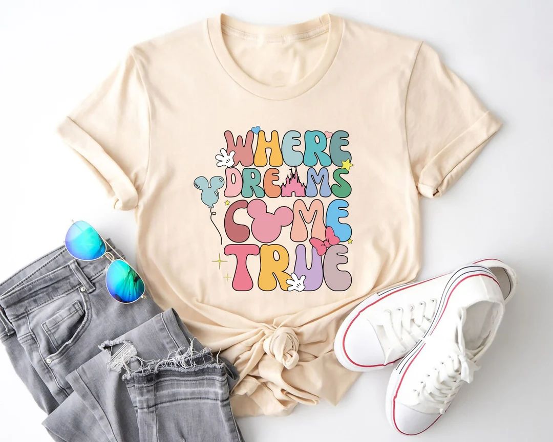 Where Dreams Come True Aesthetic Disney Shirt, Disney Aesthetic Shirt, Colorful Vacay Shirt, Disn... | Etsy (US)