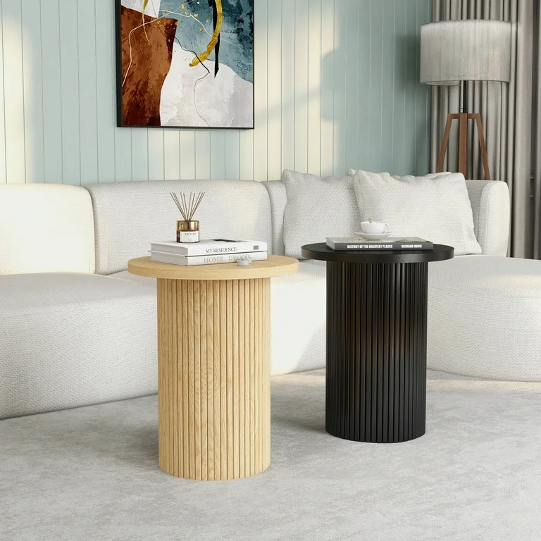 Round Solid Wood End Table Oak Pedestal Side Table Living Room Furniture Accent End Table with So... | Walmart (US)