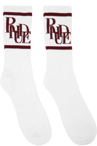 White & Burgundy Scramble Logo Socks | SSENSE