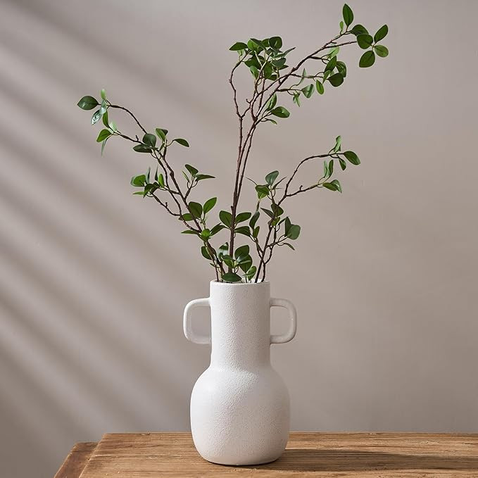 SIDUCAL Ceramic White Vase with 2 Handles, Modern Farmhouse Vase for Home Decor, Decorative Pampa... | Amazon (US)