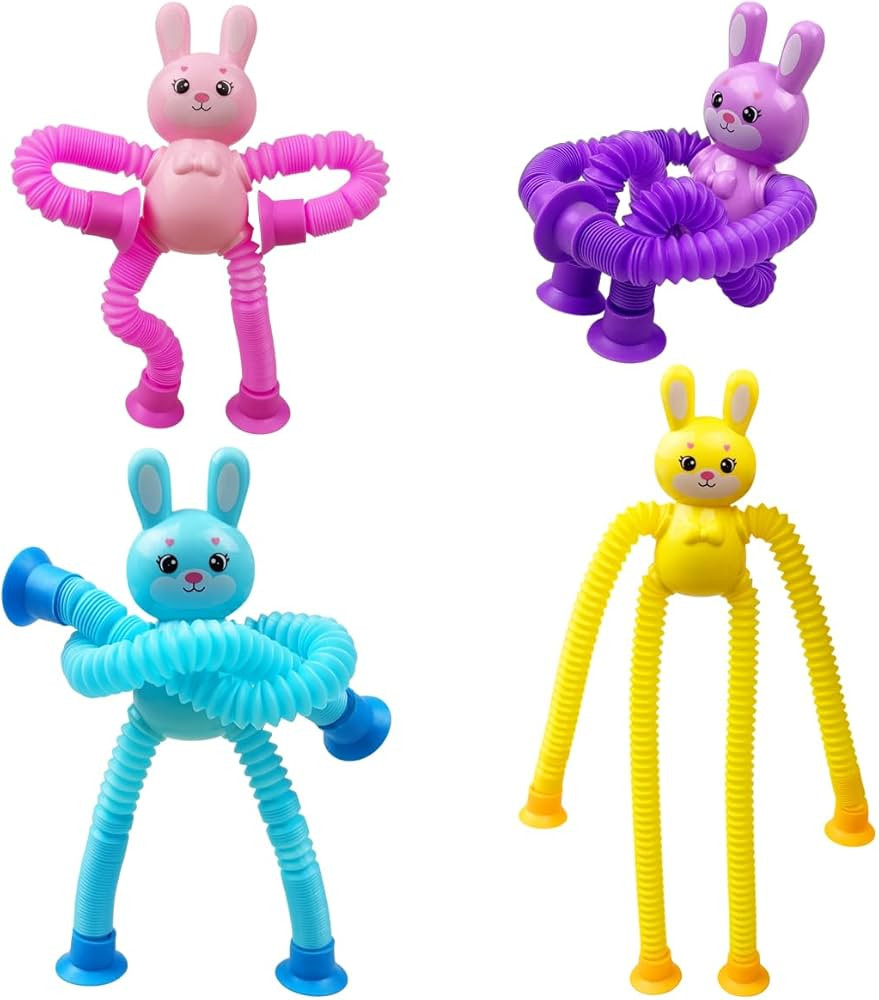 Anditoy 4 Pack Easter Bunny Suction Cup Pop Tubes Toys Sensory Toys for Kids Boys Girls Toddlers ... | Amazon (US)