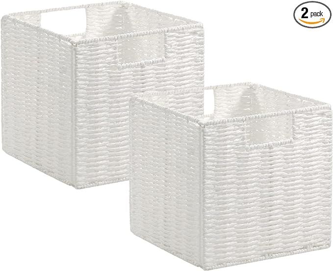 Vagusicc Storage Baskets, Set of 2 Hand-Woven Paper Rope Wicker Baskets, Foldable Cube Storage Ba... | Amazon (US)