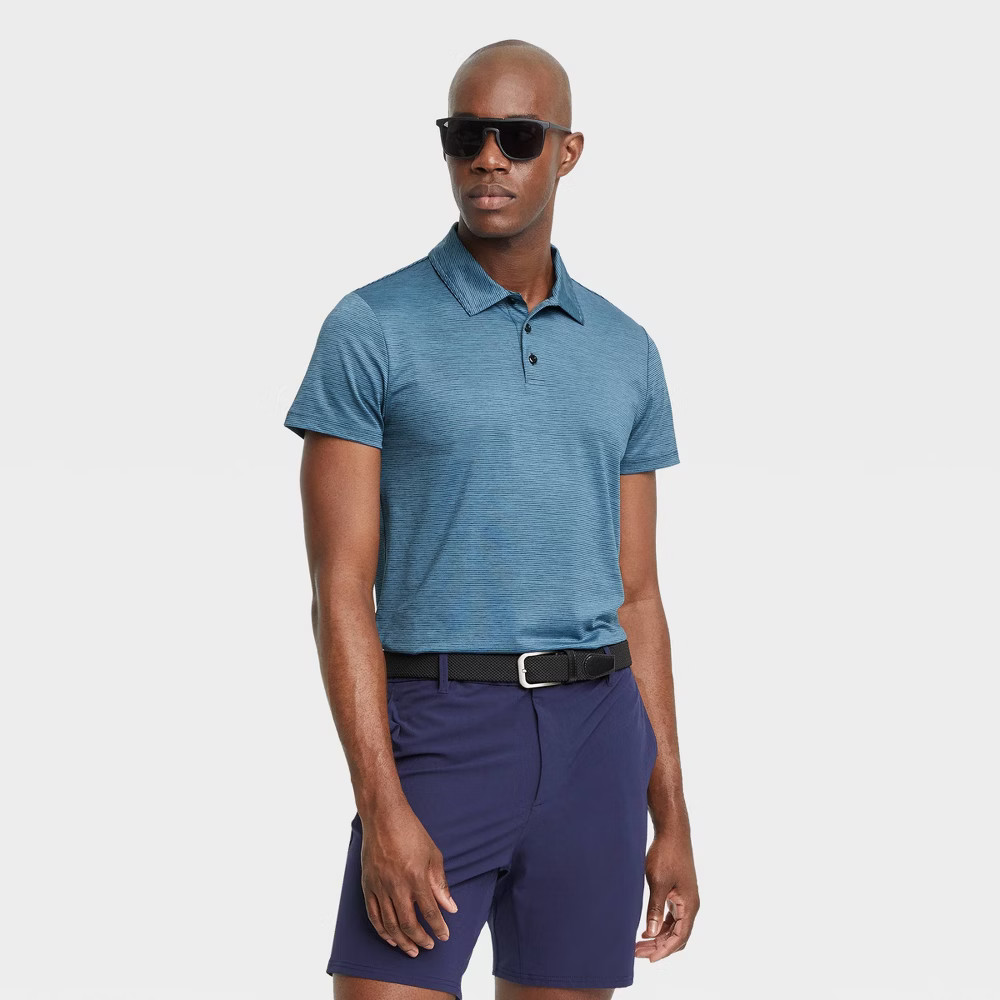 Men's Striped Polo Shirt - All in Motion Navy Blue M | Target