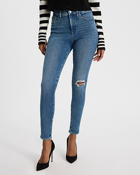 High Waisted Light Wash FlexX Ripped Skinny Jeans | Express